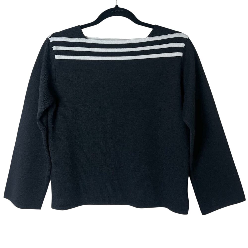 Bitte Kai Rand Boatneck Wool Blend 3/4 Sleeve Sweater Black Tan Stripe Sz Small